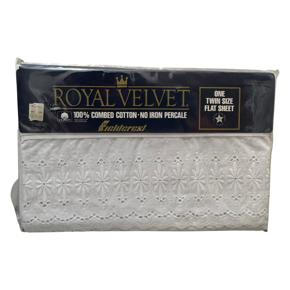 Vintage Fieldcrest Royal Velvet Twin Flat Sheet 100% Cotton Renaissance Lace USA